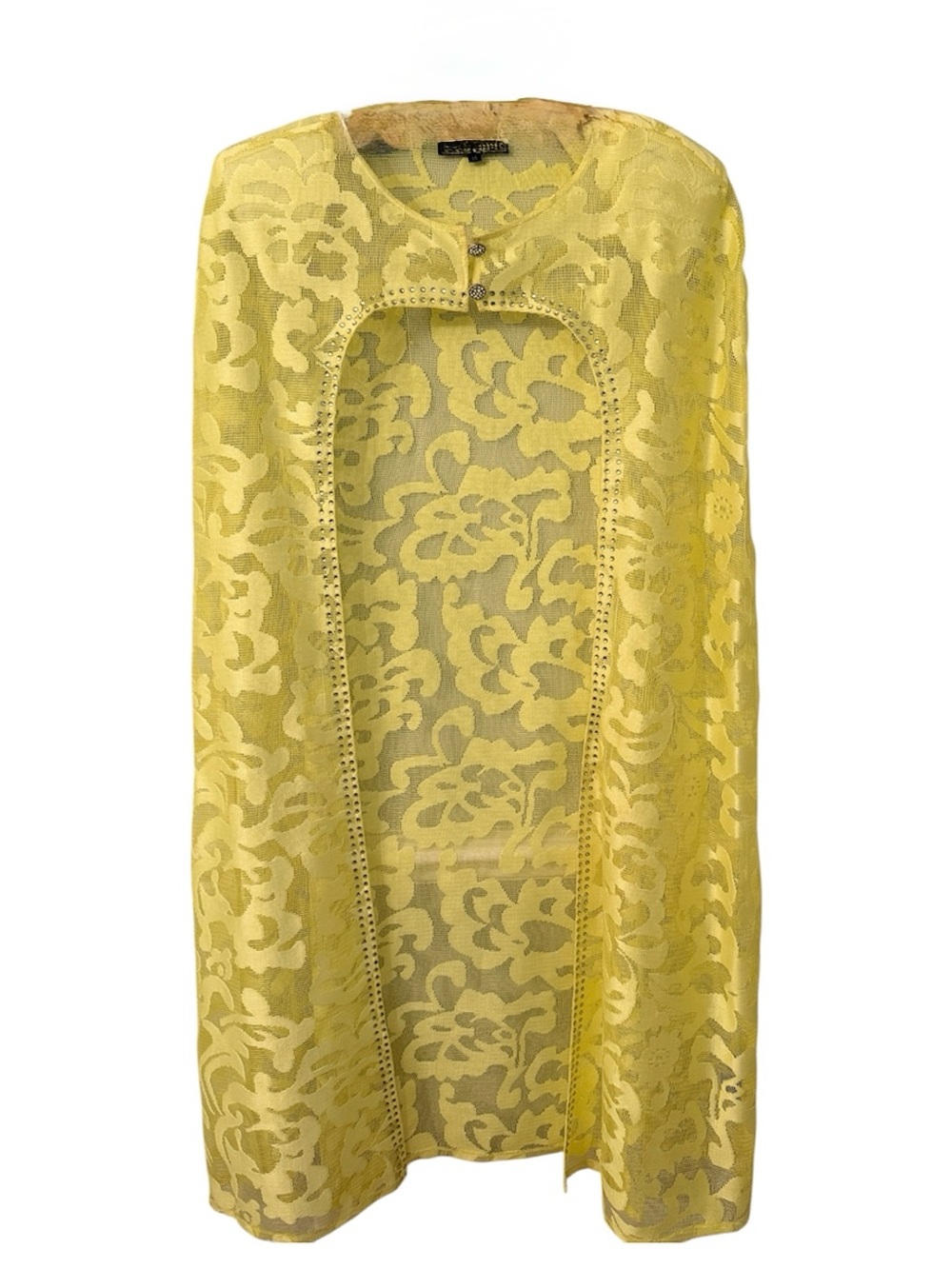Donna Vinci Yellow Lace Embellished Open Front Capelet Jacket Size 14